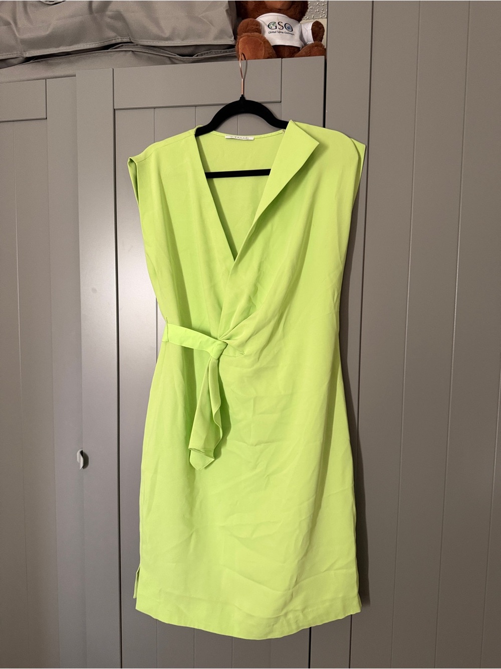 Tahari Neon Lime Tie-Front Mini Dress